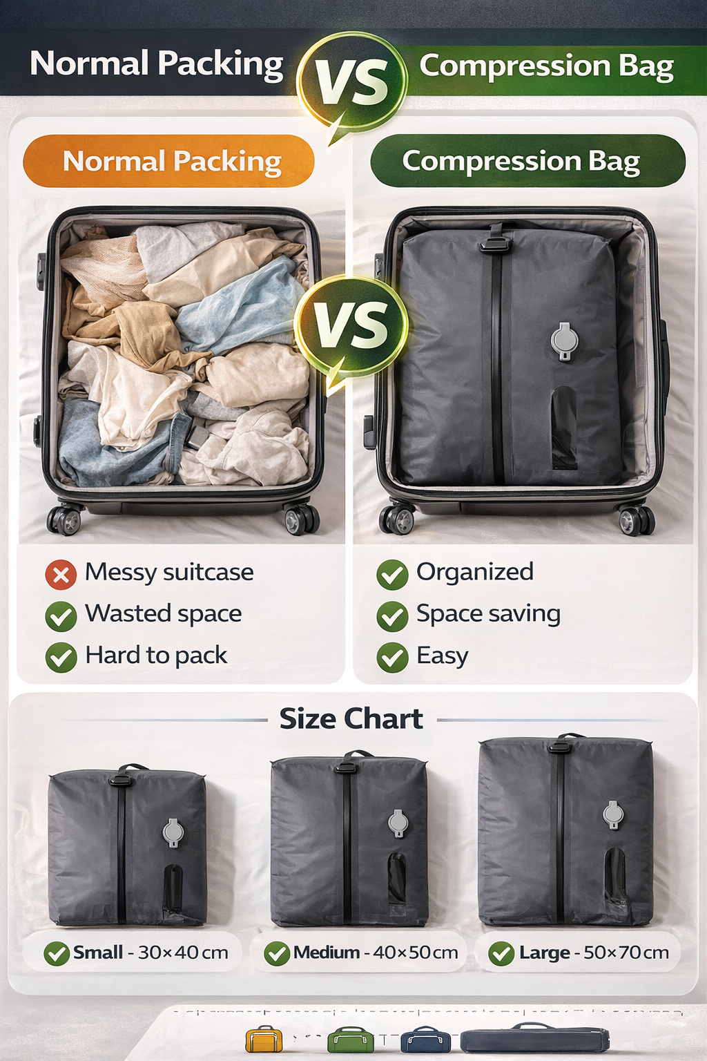 VACUBE™ Travel Compression Bag – Reusable Space Saving Packing Cube